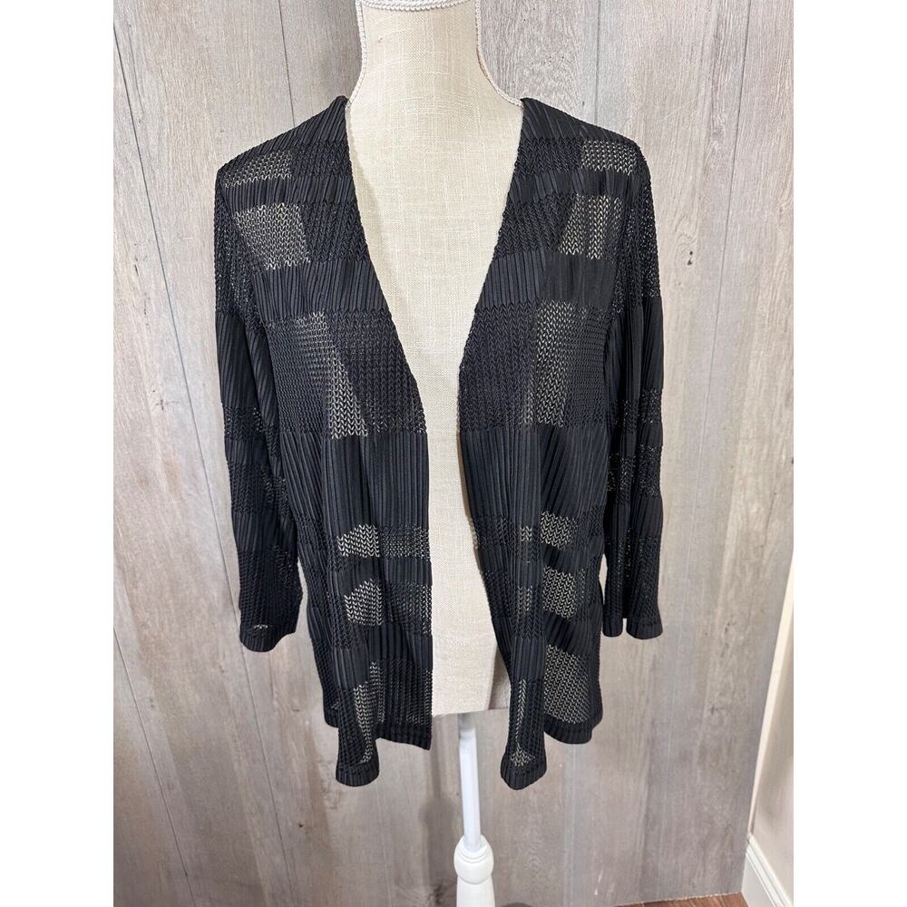 Chico's Black Textured Open-Front Blouse, size XL.
